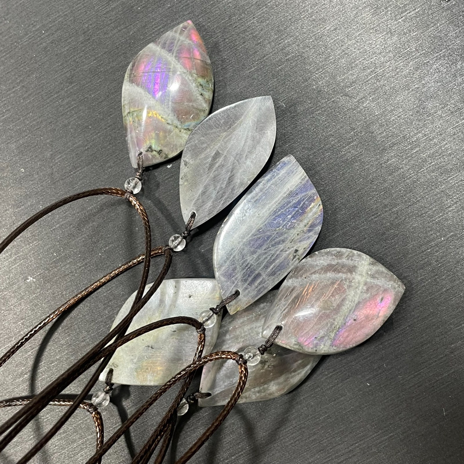 5pcs Raw NATURAL Rainbow Purple Labradorite Pendant stone Quartz Crystal