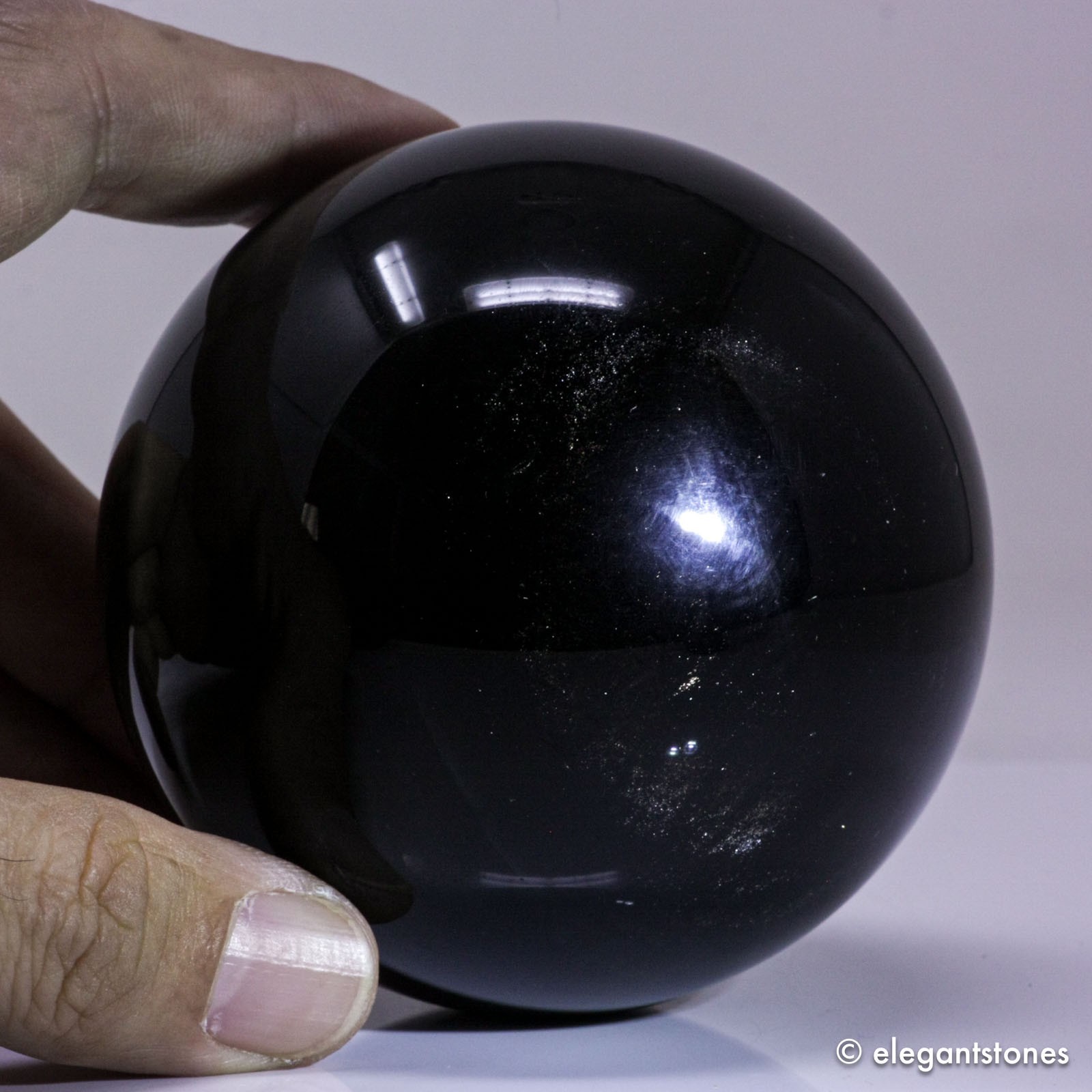 3.0″ 1.3lbs Flashy Silver Sheen Obsidian Sphere Crystal Ball Reiki Healing Stone