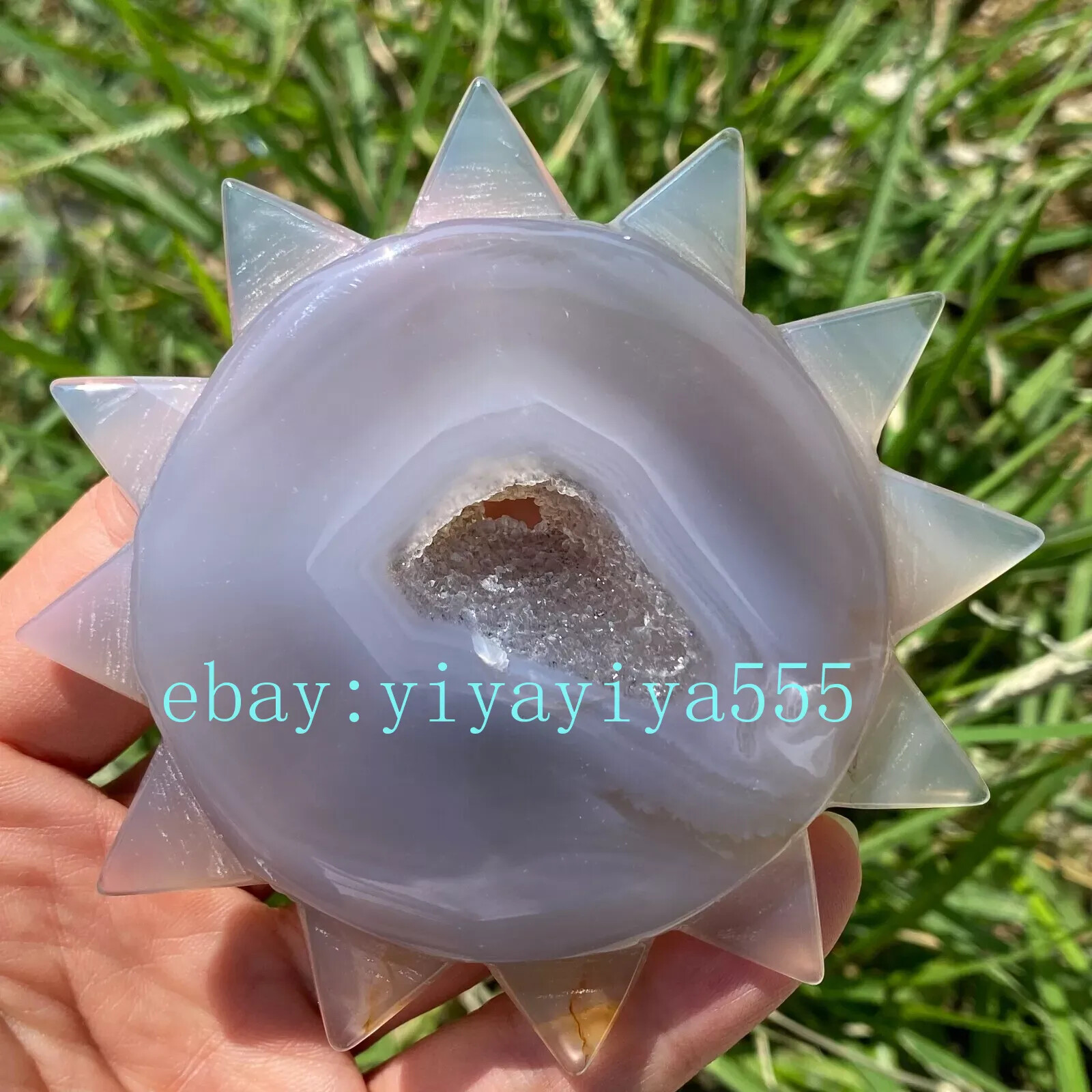 Natural Geode Agate quartz Hand Carved sun Quartz Crystal Healing