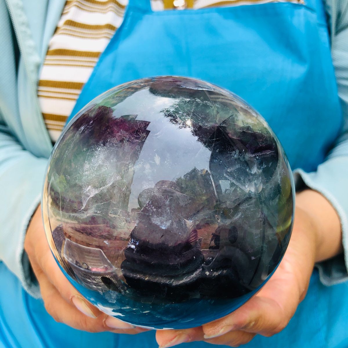 4.24 LB Natural Rainbow Fluorite Sphere Collectible Decor Healing Stone 5503