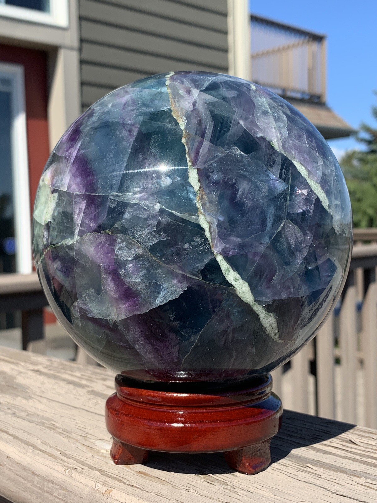 4,145g Rainbow Fluorite *HUGE* Sphere w/Stand •Over 9 Pounds *U.S. Based*