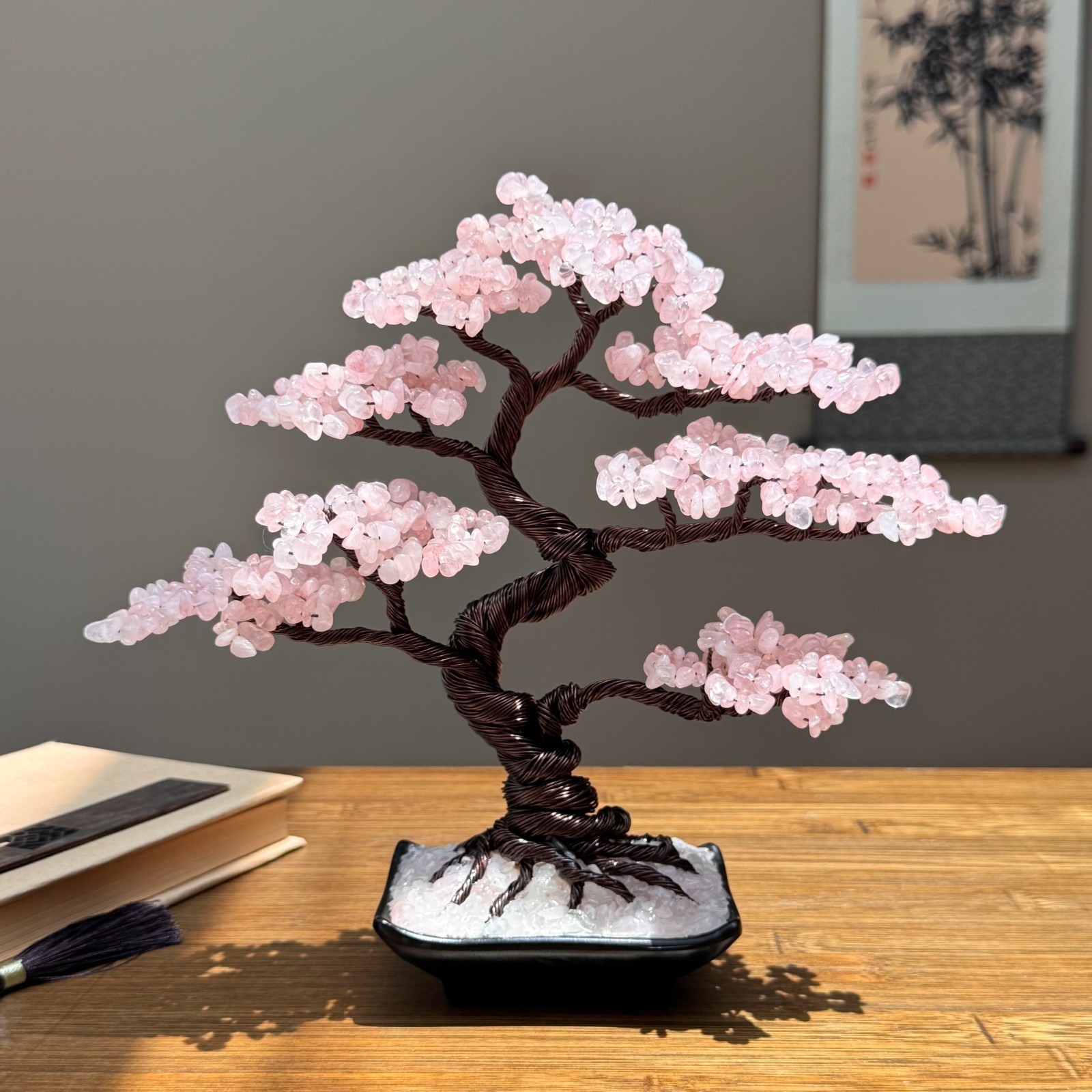 Rose Quartz Crystal Bonsai tree Natural gemstone tree