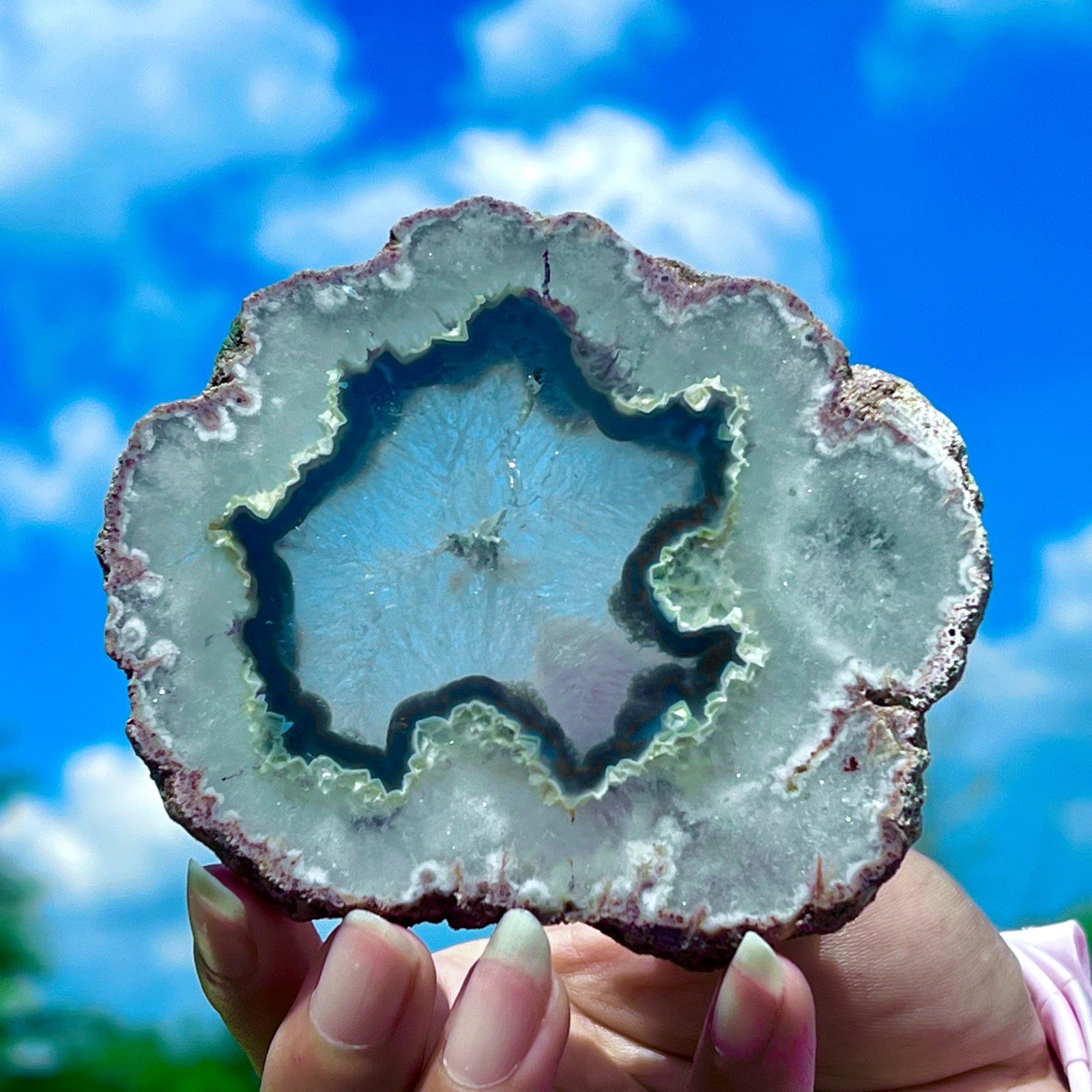 159G Natural Colorful Lace Agate Geode Slice Extra Large Gem From Argentina