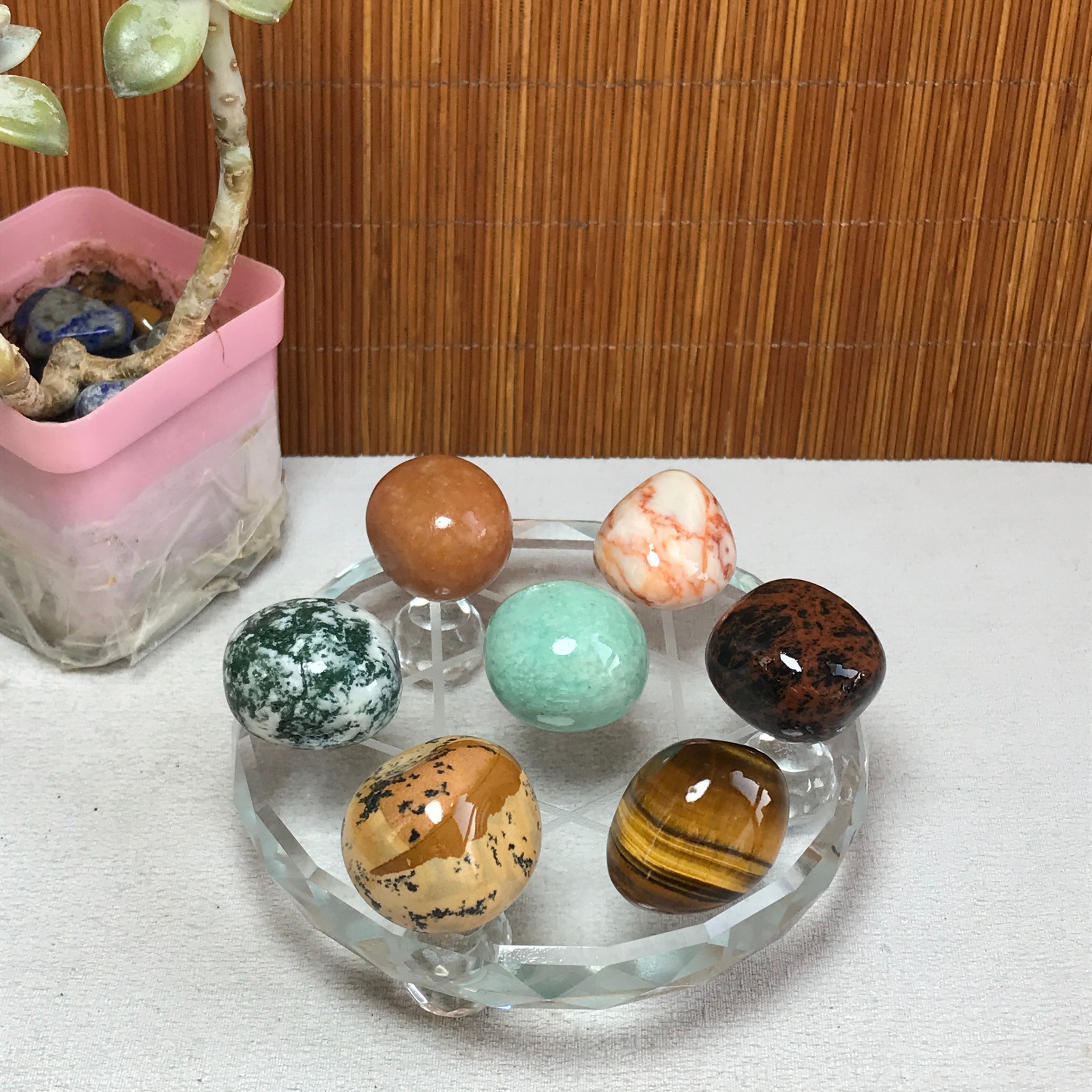 Natural seven different types of crystals Seven Star Array Specimen Base A3046