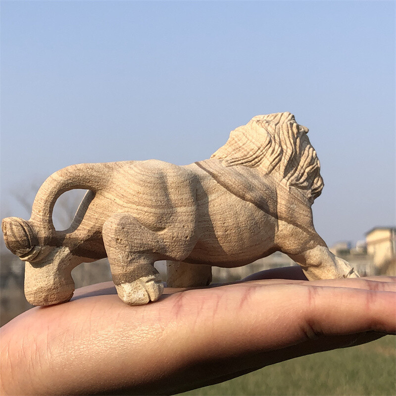 0.66LB Natural Woodgrain Stone Lion Skull Carved Quartz Crystal Skull Healing