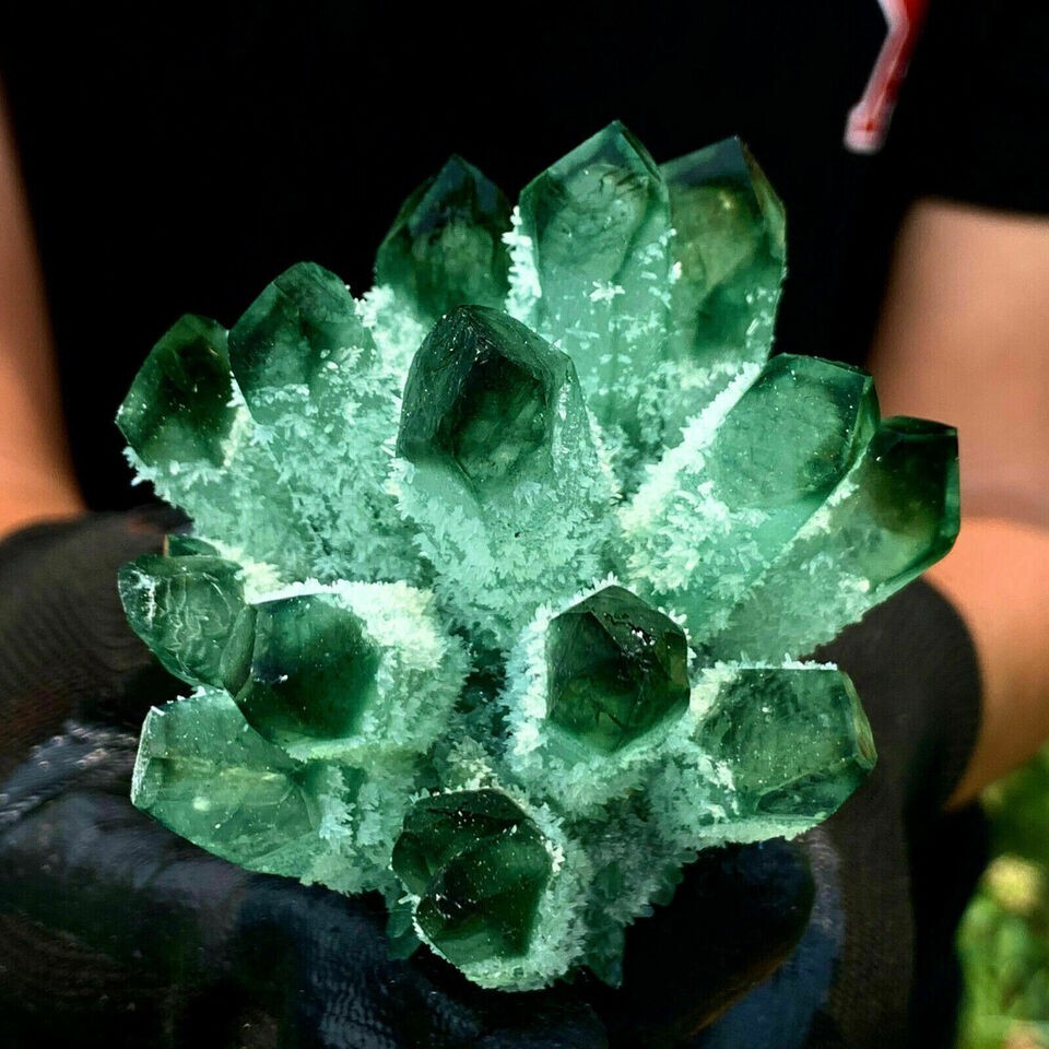 300-400G Raw Green Ghost Quartz Cluster Healing Rare Crystal Specimen Tower Gift