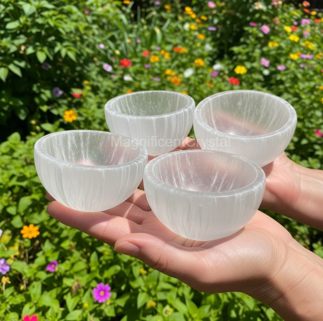 3PCS Set Selenite Bowl White Crystal Decor Display Healing Energy Reiki Gifts