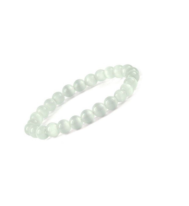 Selenite Smooth Round Sphere Gemstone Beads Elastic Cord Bracelet 8 mm size