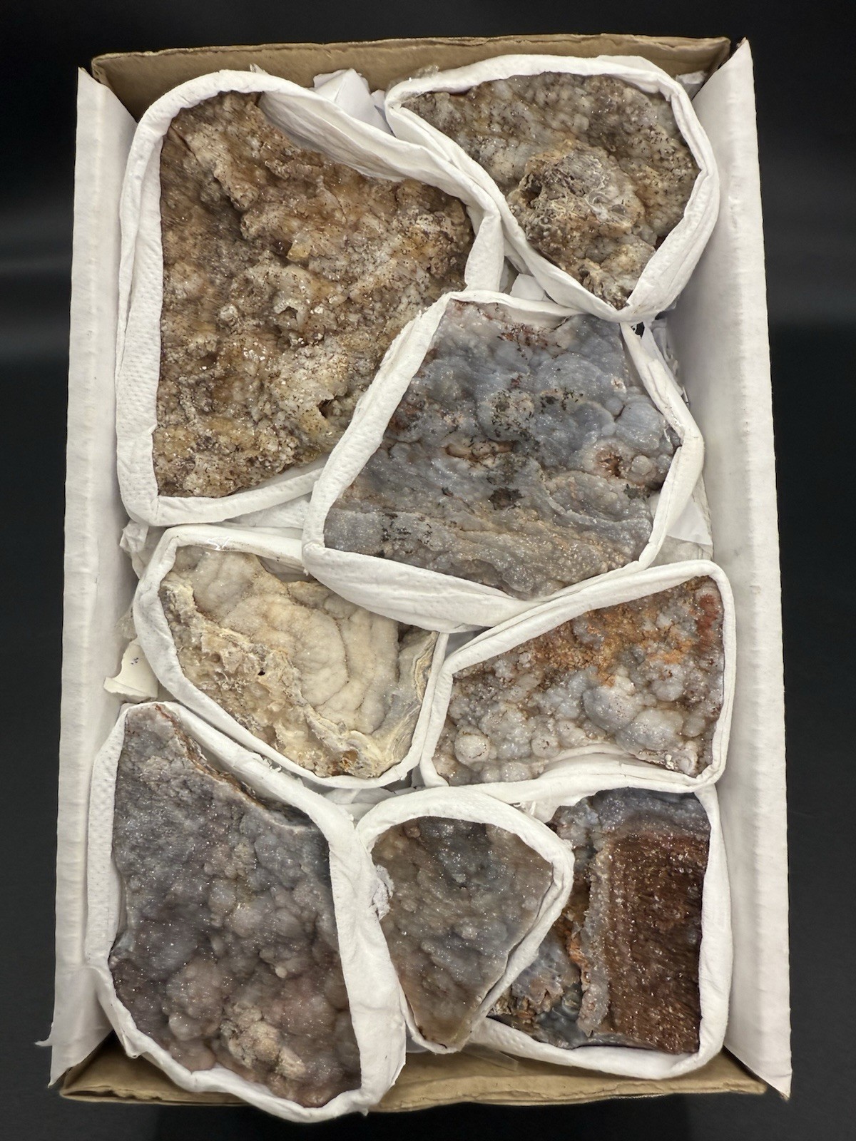 Amazing Chalcedony Flat 8 Pieces!!The Whole Box! Quartz ,Crystals ,Minerals,Gift