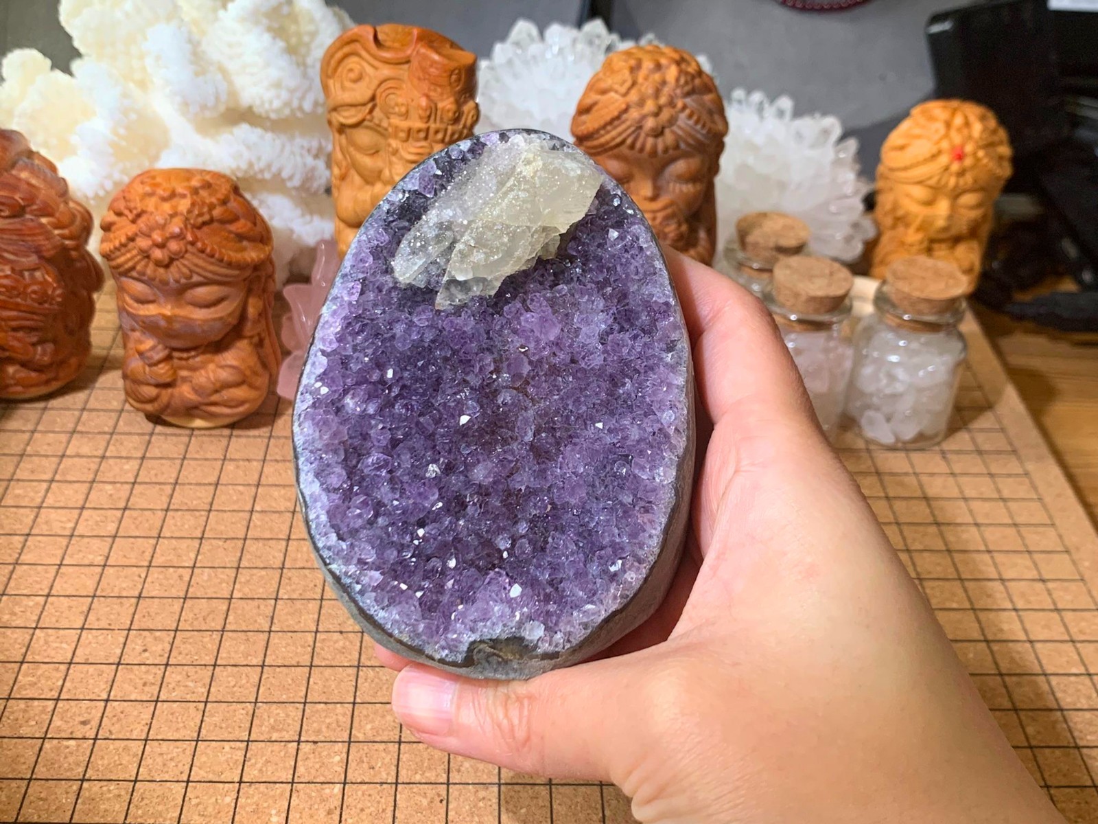 Multicolour Amethyst & Calcite Colorful Crystal Geode Cluster – 390 Grams (#018)