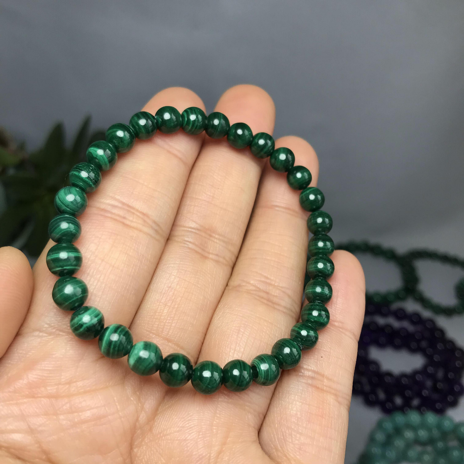 Natural malachite Polish stone bracelets Crystal ball sphere Specimen 6mm 13.8g