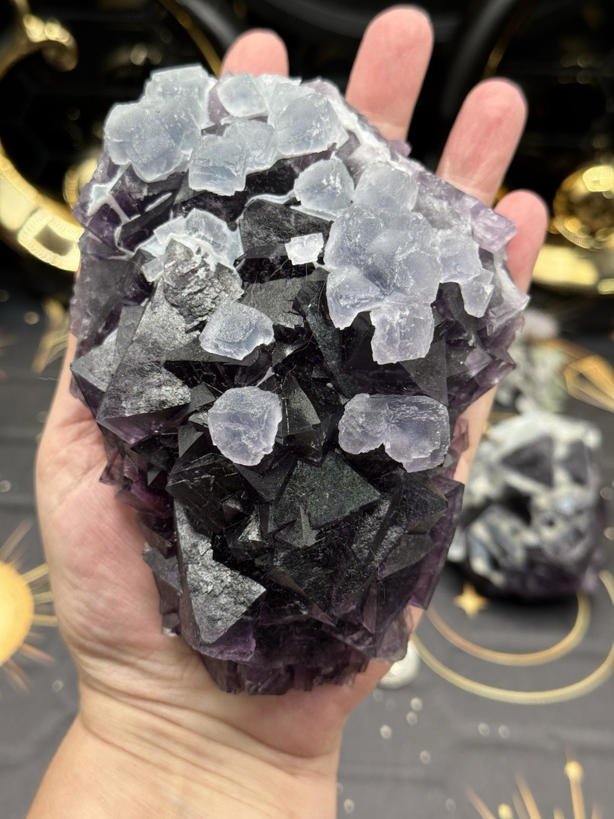 Natural Zhejiang octahedron purple fluorite specimenCrazy Uv Free ship & Gift