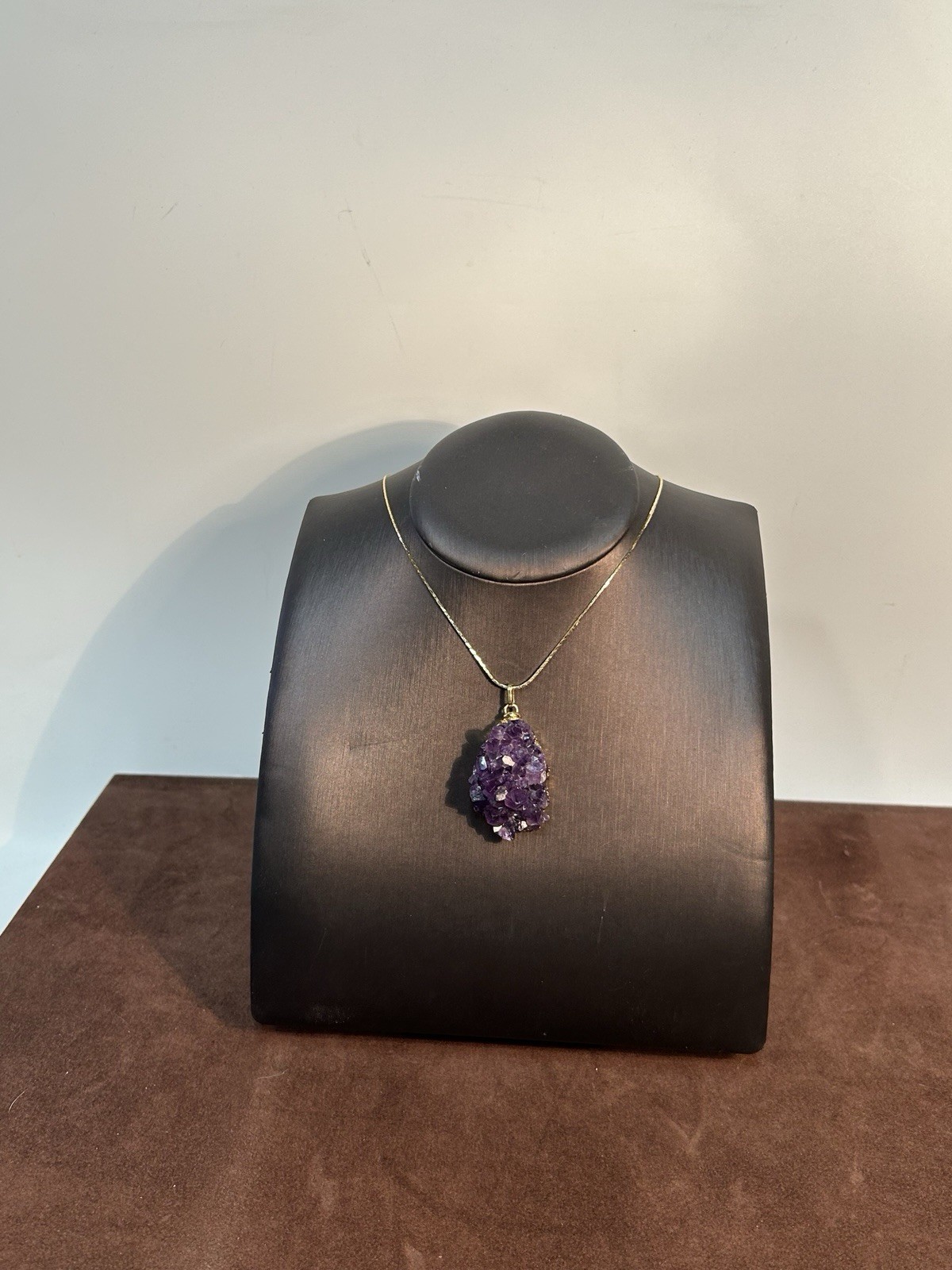 Natural Amethyst Crystal Geode Pendant Necklace