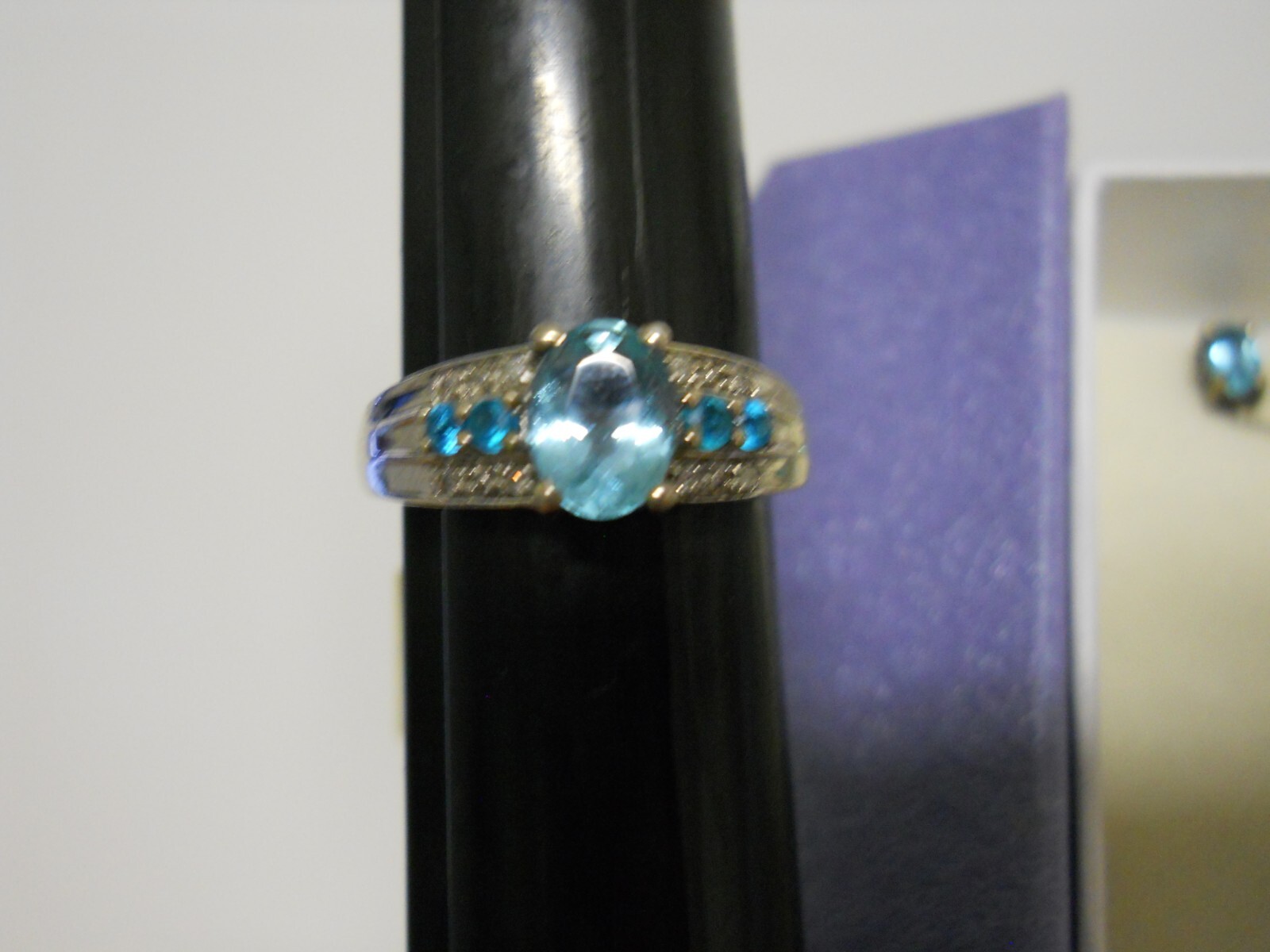Sterling Silver Blue & Aqua Apatite Jewelry Set Necklace & Ring Size 7.5 #853