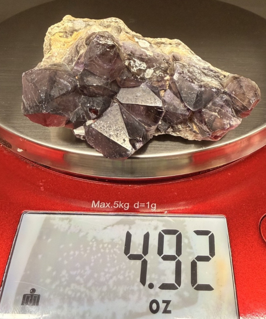 Natural Dark Amethyst Cluster ∼4″ – Raw Purple Chevron Quartz Crystal Points