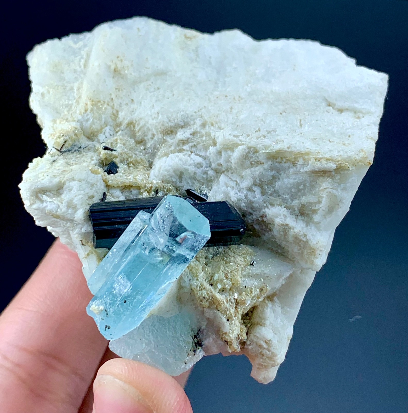 Aquamarine With Black Tourmalin Crystal Feldspar From Pakistan (114 Grams)