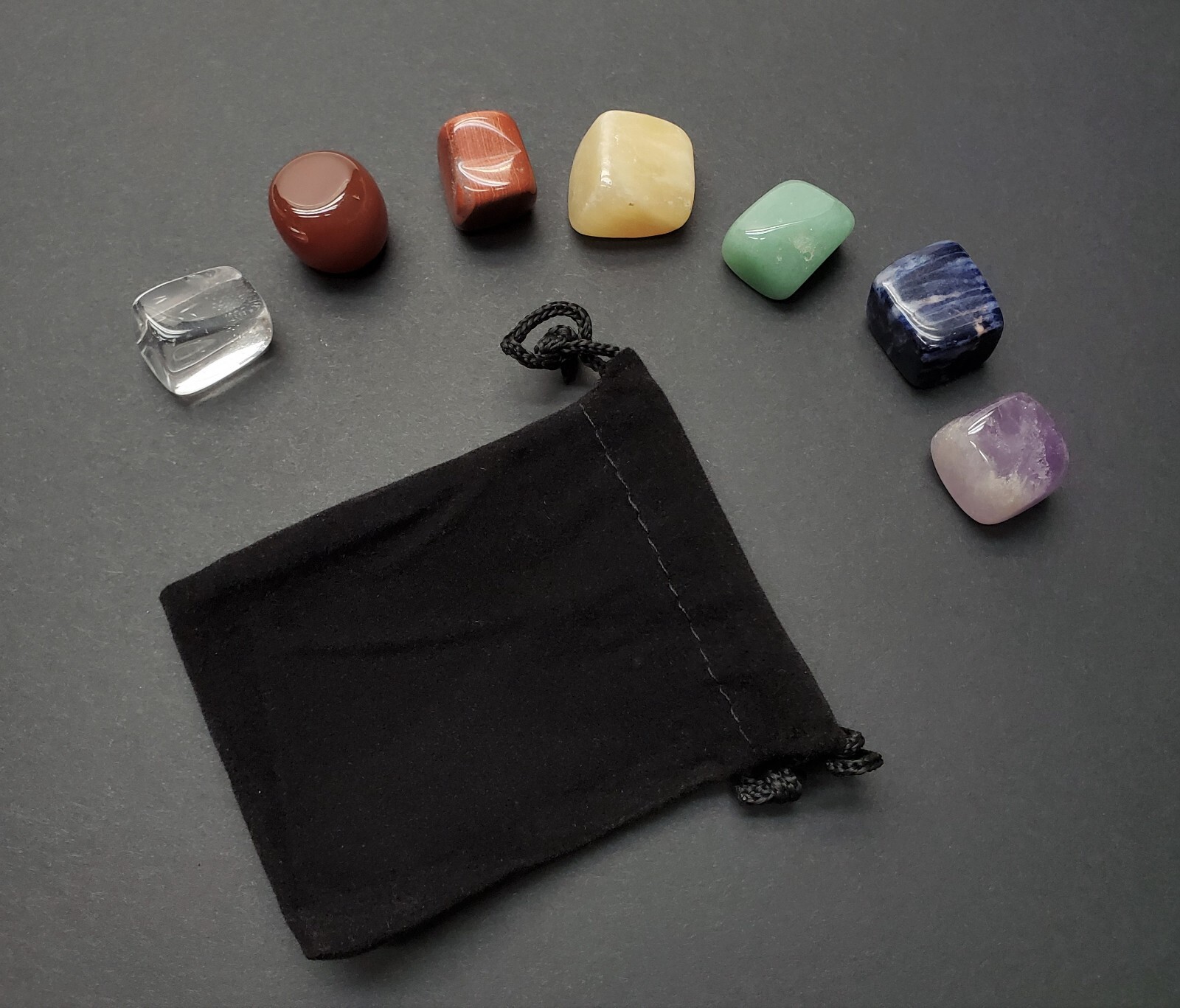 Chakra Stone Set – 7 Polished Tumbled Crystal + Pouch – Yoga Gift