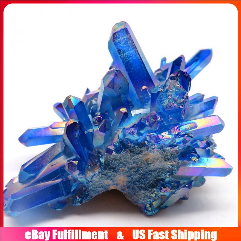 120g Natural Aura Blue Titanium Gemstone Druzy Quartz Crystal Cluster Healing US