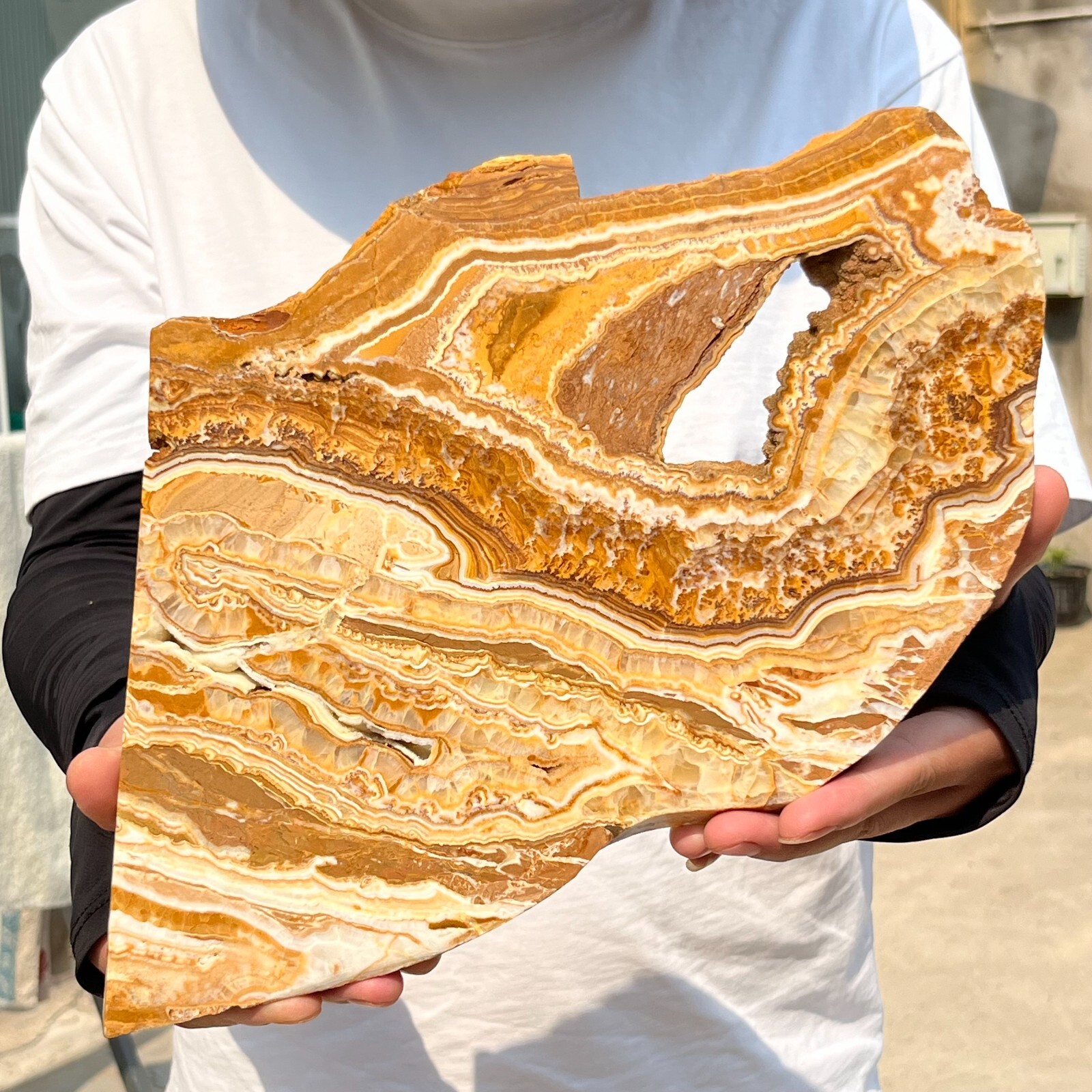 1530g Natural polychrome Banding Calcite Polished Slab Crystal Reiki Healing