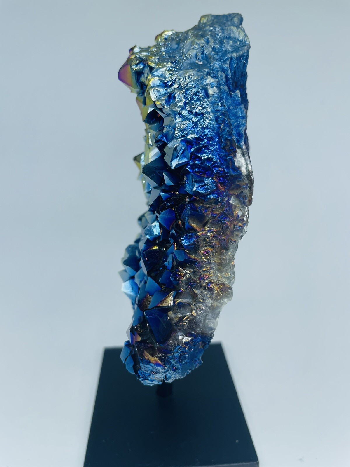 Colorful Rainbow Aura Titanium Quartz Crystal Bismuth cluster On Metal Stand