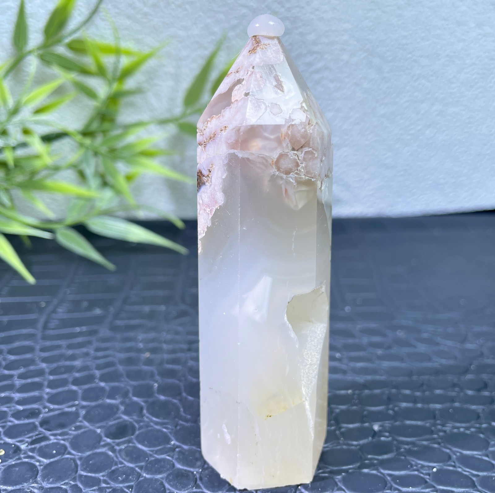 135g Natural cherry blossom agate crystal obelisk healing