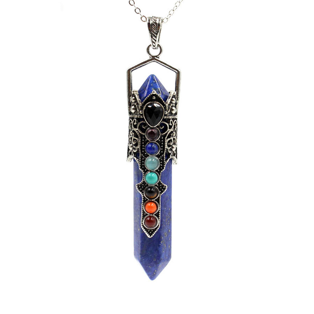7 Chakra Beads Crystal Double Point Stone Quartz Pendant Necklace Reiki Healing