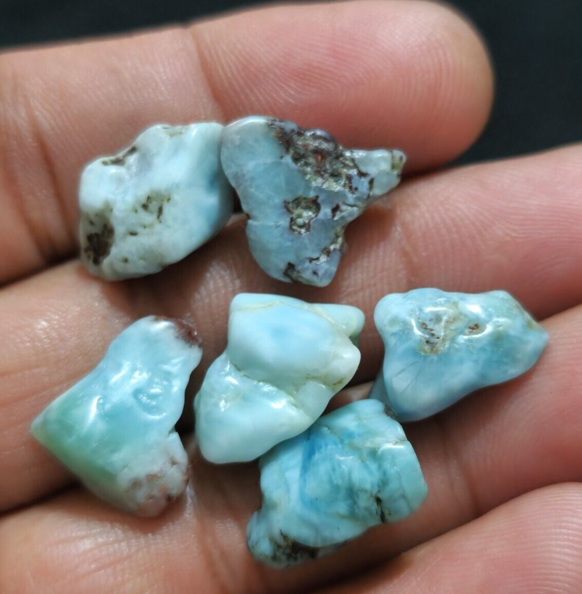 High Quality Larimar Raw 6 Pcs Lot Size 16-18 MM Larimar Rough Loose Gemstone