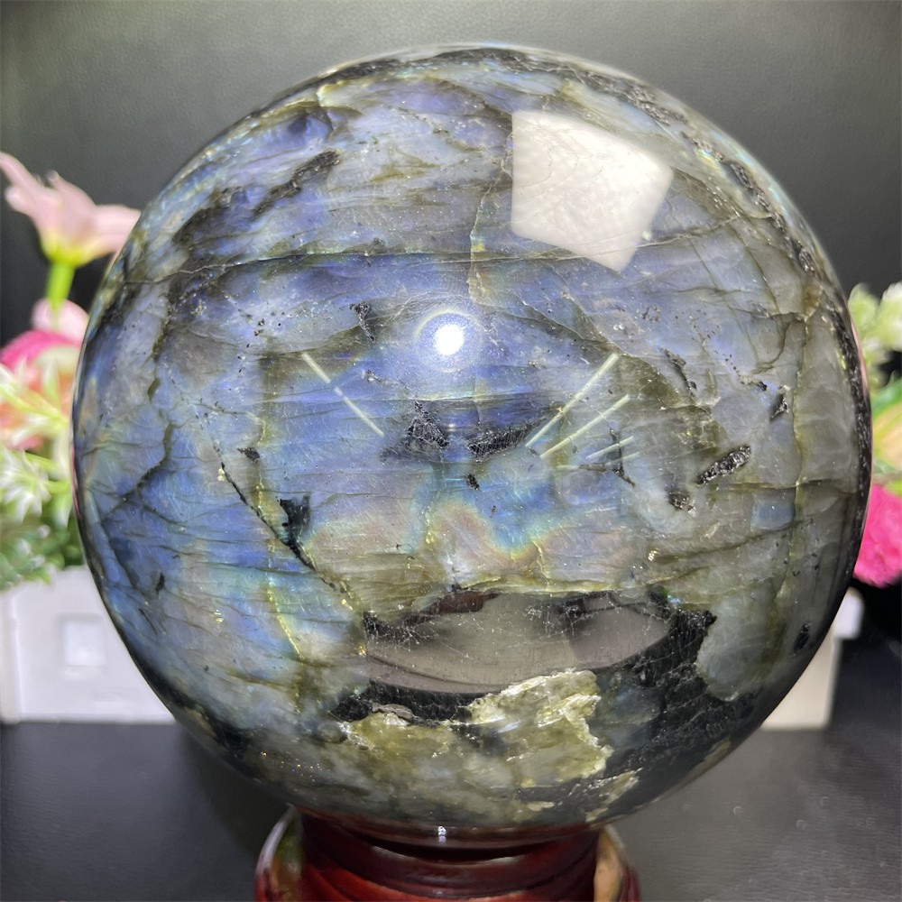 11.1LB 5.5″ Natural Flash Labradorite Sphere Ball Crystal Quartz Mineral Energy