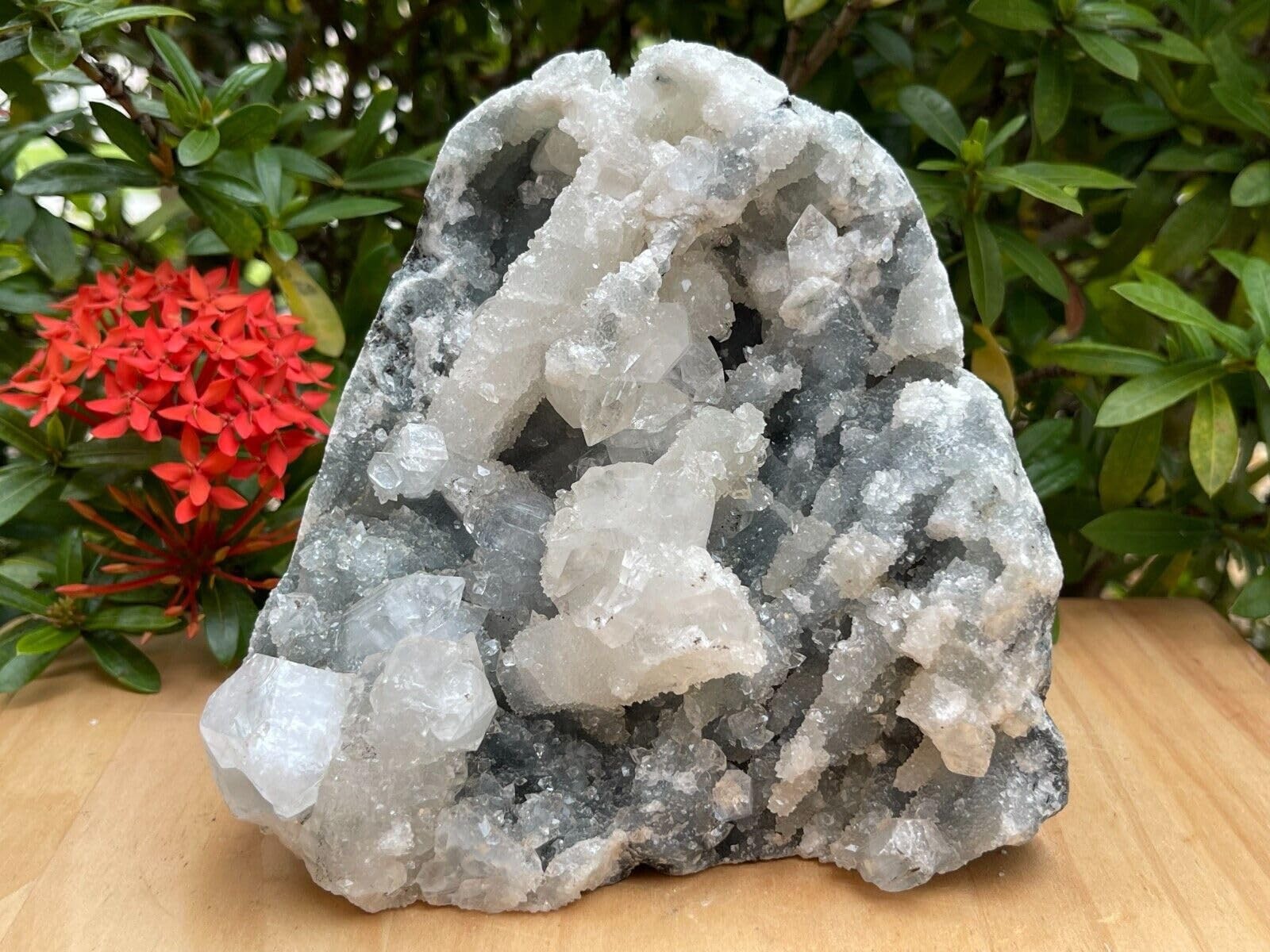 GAF TREASURES Apophyllite Cluster Geode Free Standing | Natural 4-5 lb, White