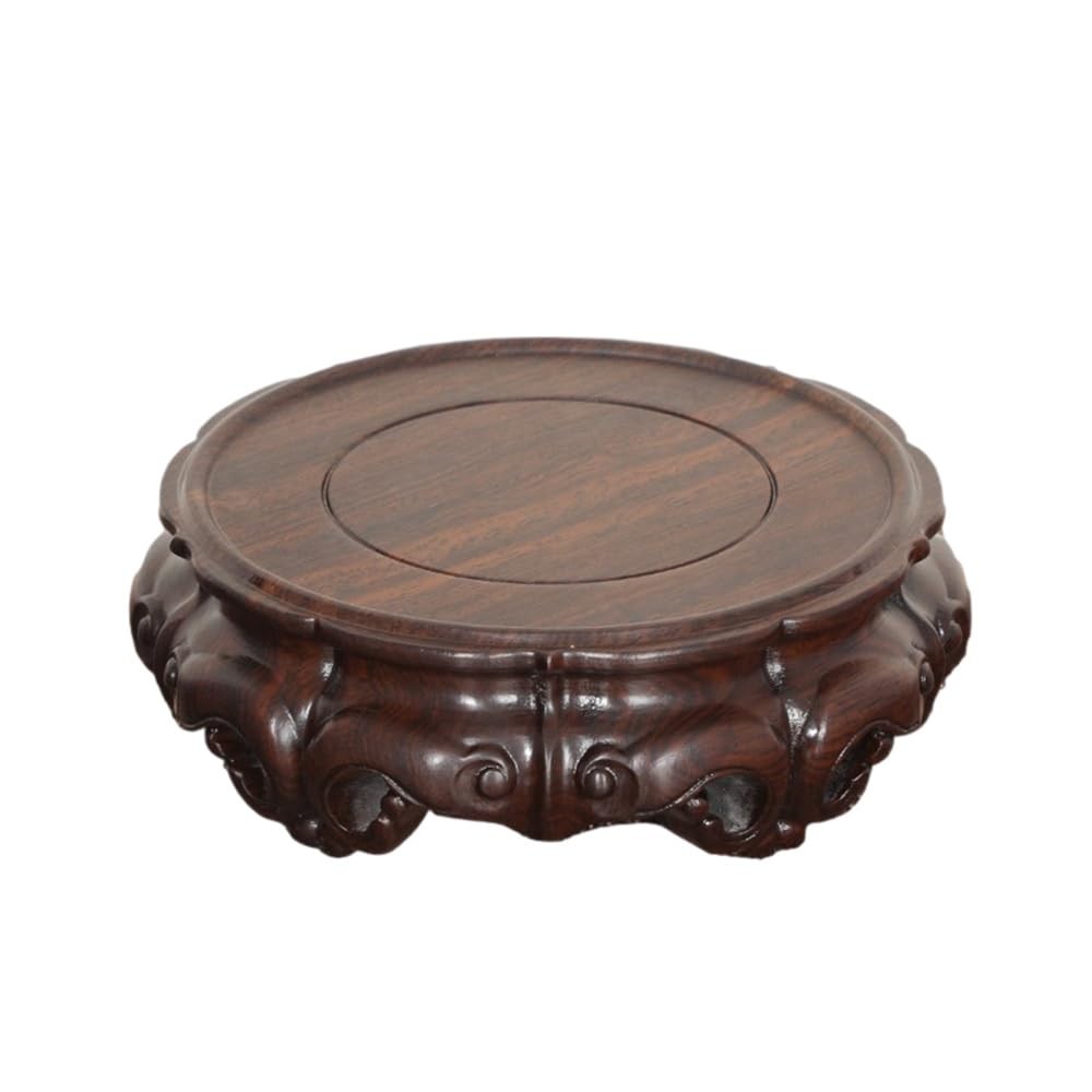 Rosewood Round Asian Wood Carving Pedestal Display Wooden Ornament Stand Base