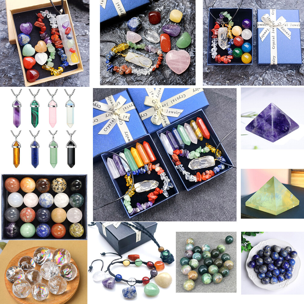 Spiritual Meditation Crystal Heart Healing Crystal 7 Chakra Tumbling Stone Set