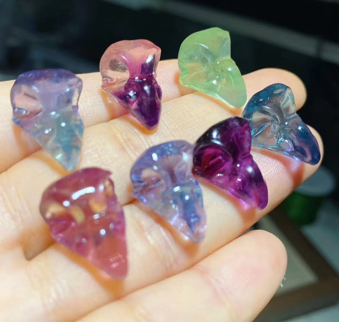 5pc Natural Fluorite Quartz Carved mini bird skull Crystal Reiki Healing gift