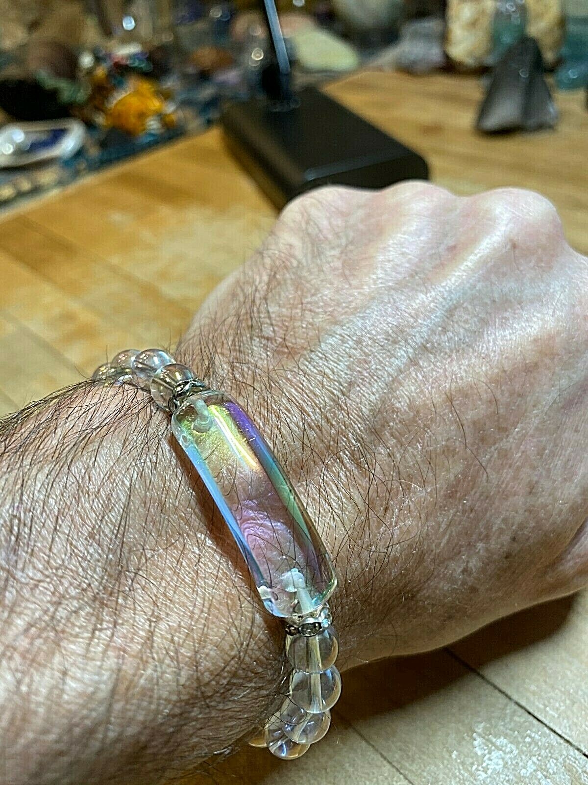 Angel Aura Quartz Crystal With Swarovski Crystal Accents Mala Style Bracelet