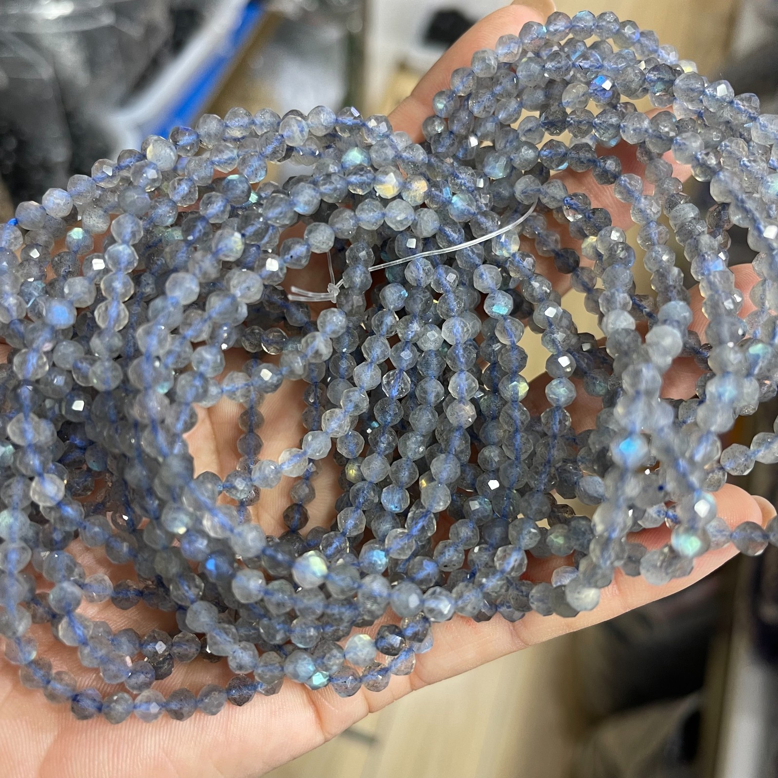 Wholesale 3pcs Labradorite Polyhedron Bracelet 4mm Crystal Healing Bracelet
