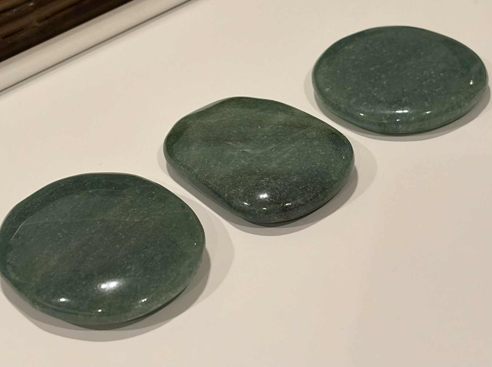 Lot Of 3 Dark Green Aventurine Crystal Palm Stone Worry Stone Reiki Meditation