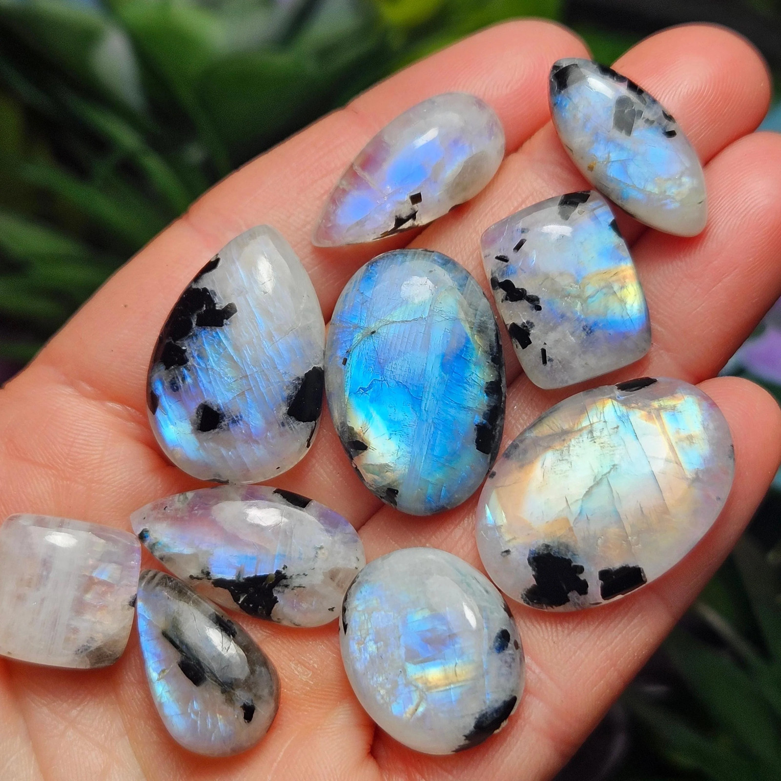 Rainbow Moonstone & Black Tourmaline Cabochon