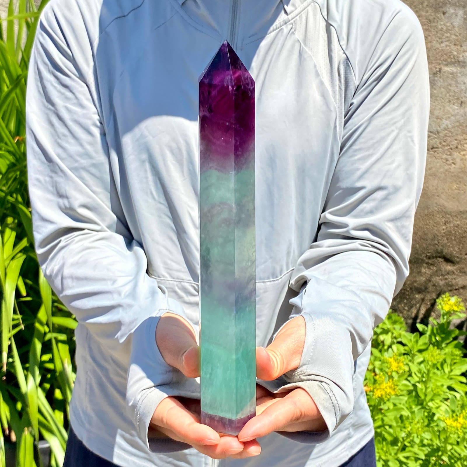 1.66LB Natural Fluorite Crystal Column Magic Wand Obelisk Point Earth Healing