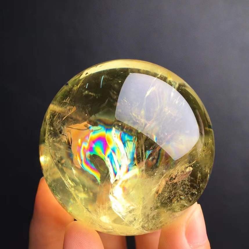 170g/50mm Natural Rainbow Citrine Quartz Sphere Crystal Energy Ball Reiki Decor