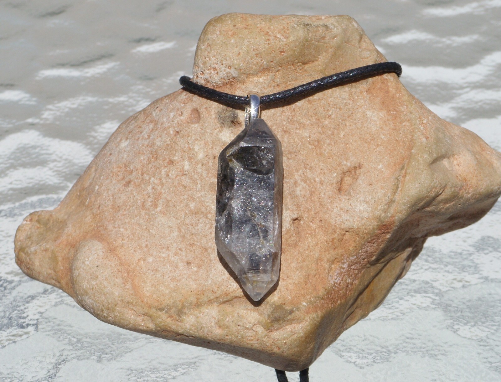 Tibetan Black Quartz Double Term Crystal Point Free Form Stone Pendant Necklace