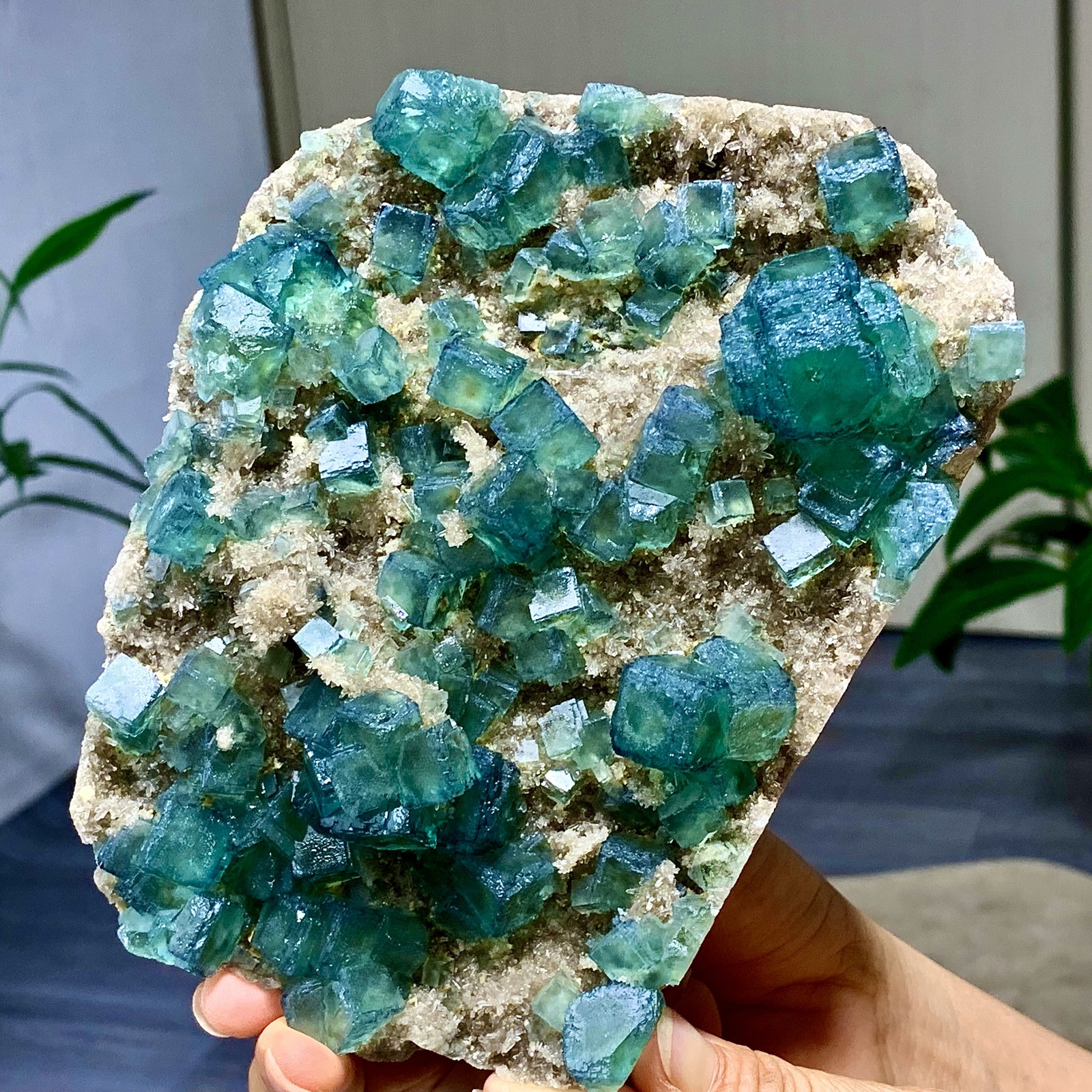 1.92LB Rare transparent green cubic fluorite mineral crystal sample/China