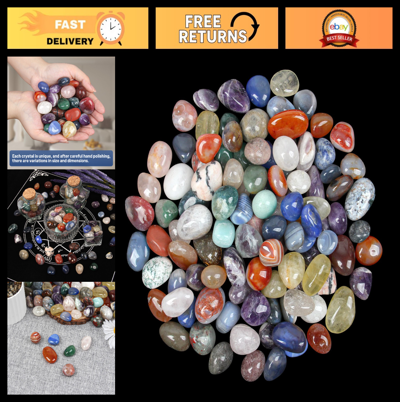 3.5lb Mixed Tumbled Stones Bulk – 110 pcs Natural Polished Healing Crystals for