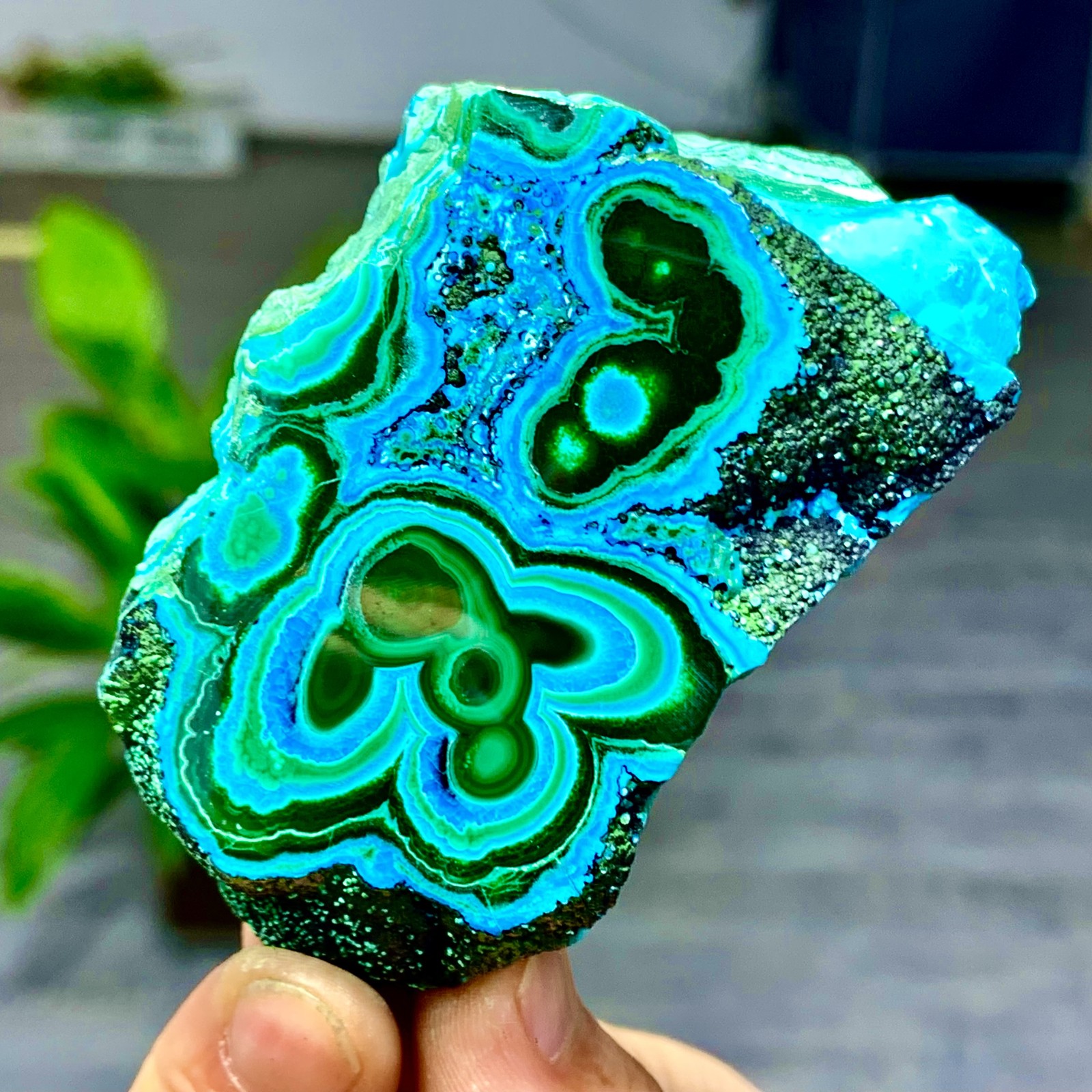 205G Natural Chrysocolla/Malachite transparent cluster rough mineral sample
