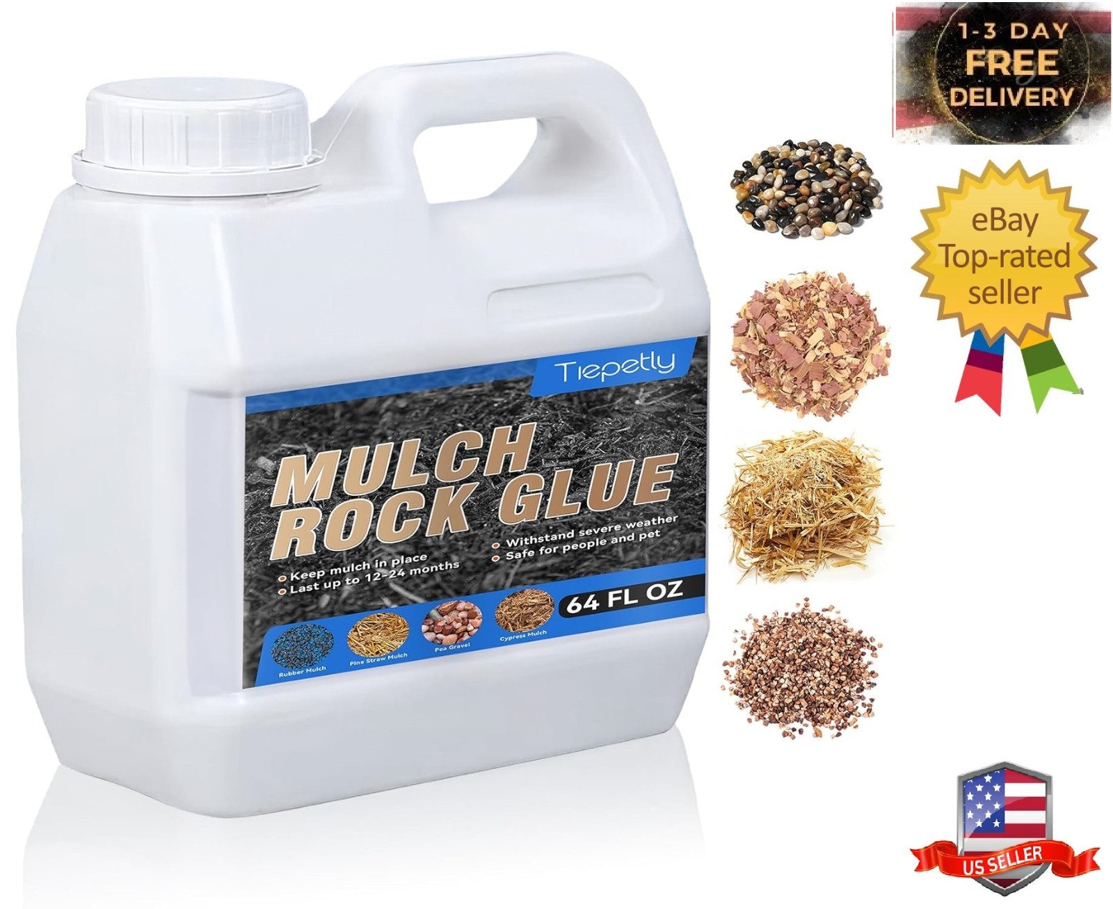 64OZ Mulch & Rock Glue for Landscaping, Powerfully Lock Pea Gravel and Most M…