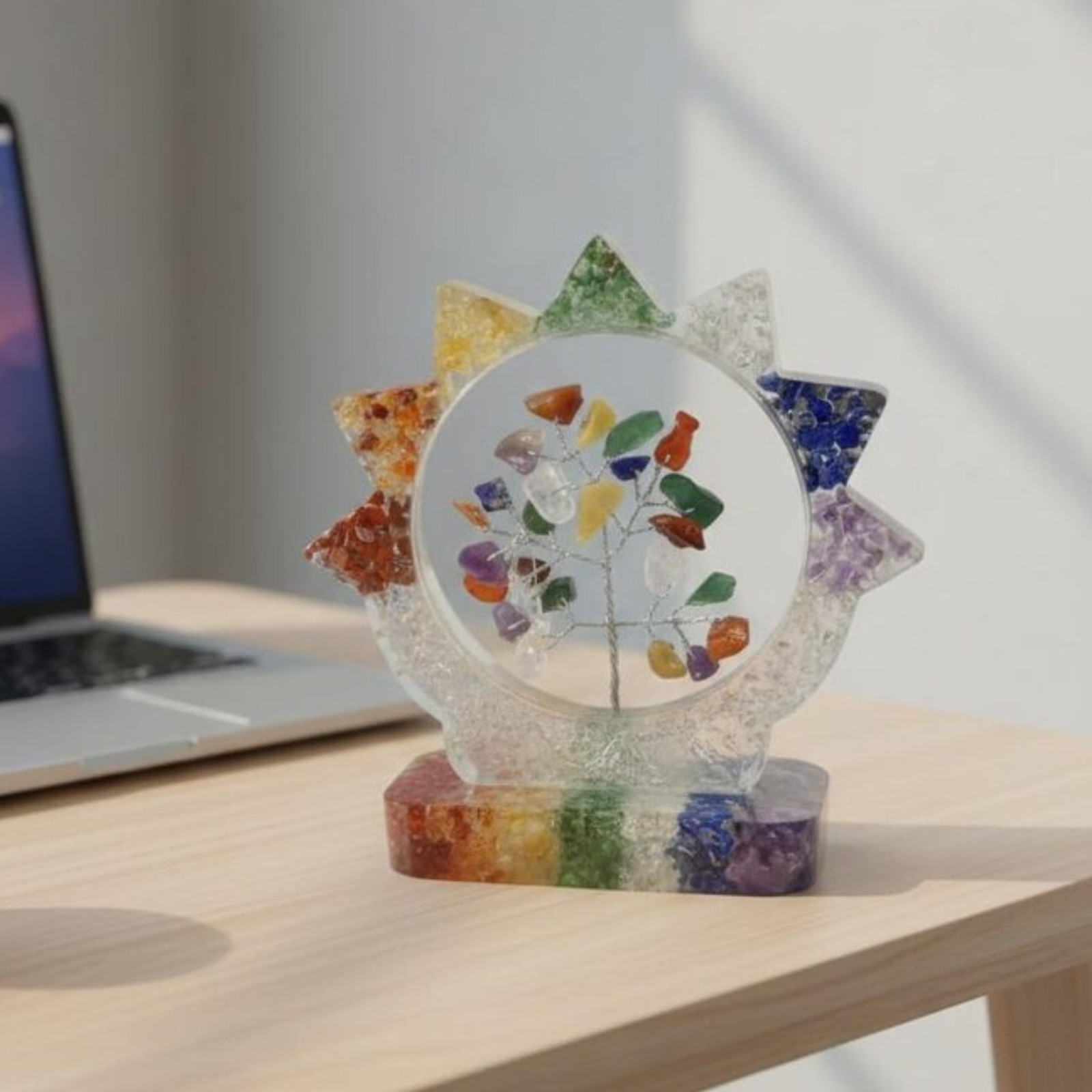 7 Chakra Healing Crystal Tree Sculpture, Spiritual Desk Decor, Energy Balancing