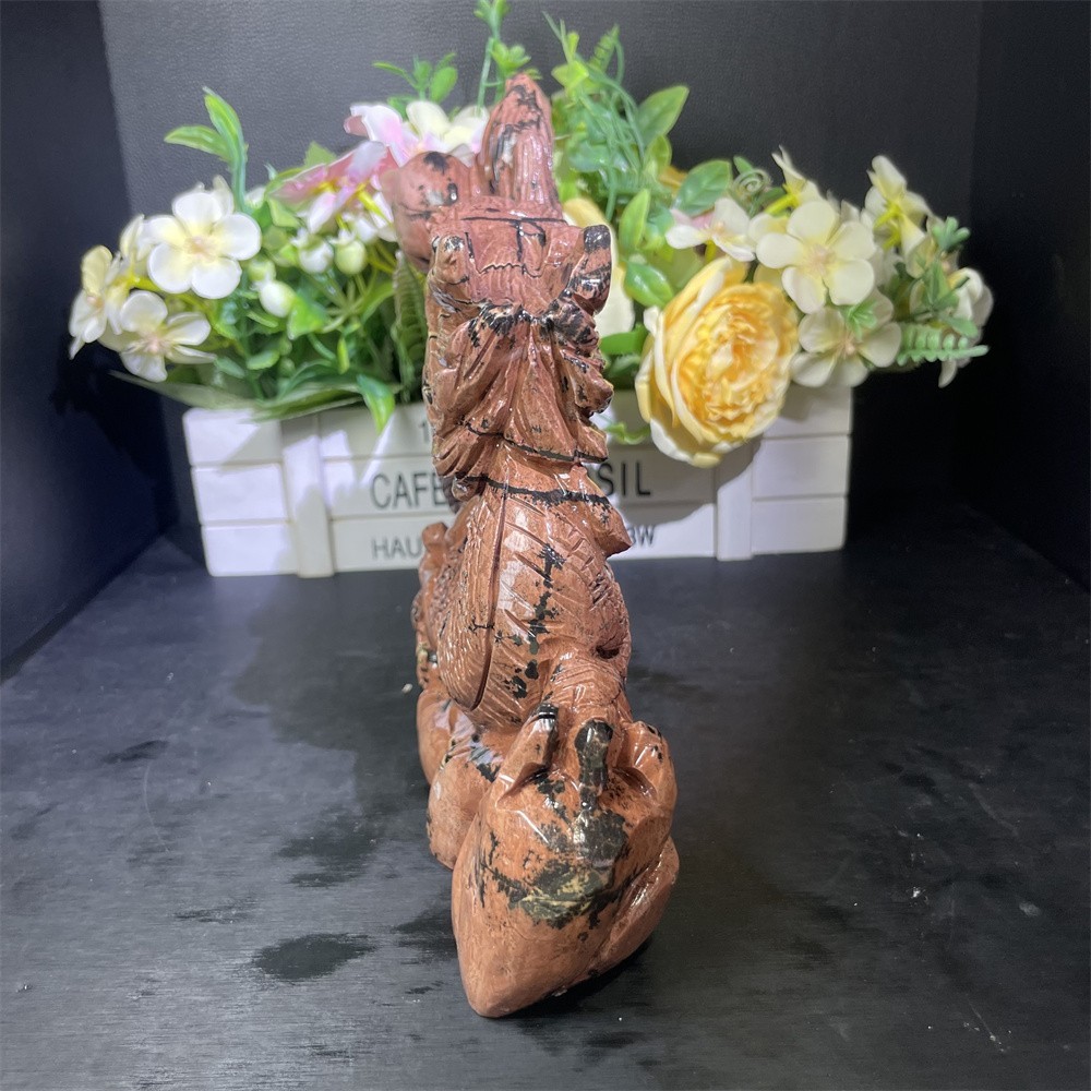 4.2LB 8.8″ A++Large Natural Picture Jasper Dragon Carved Crystal Statue Decor