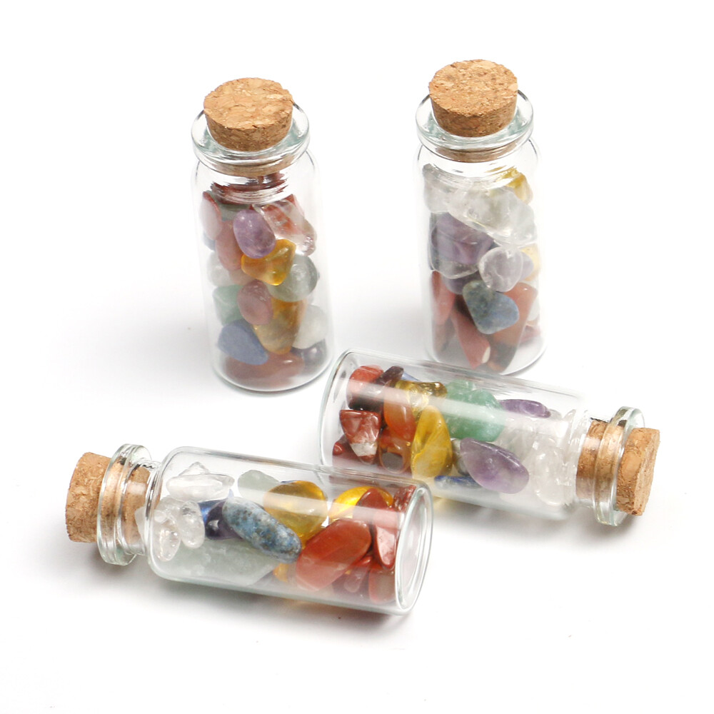 Wishing Bottle 7 Chakra Tumbled Stone Chip Gemstone Crystal Healing Witchcraft