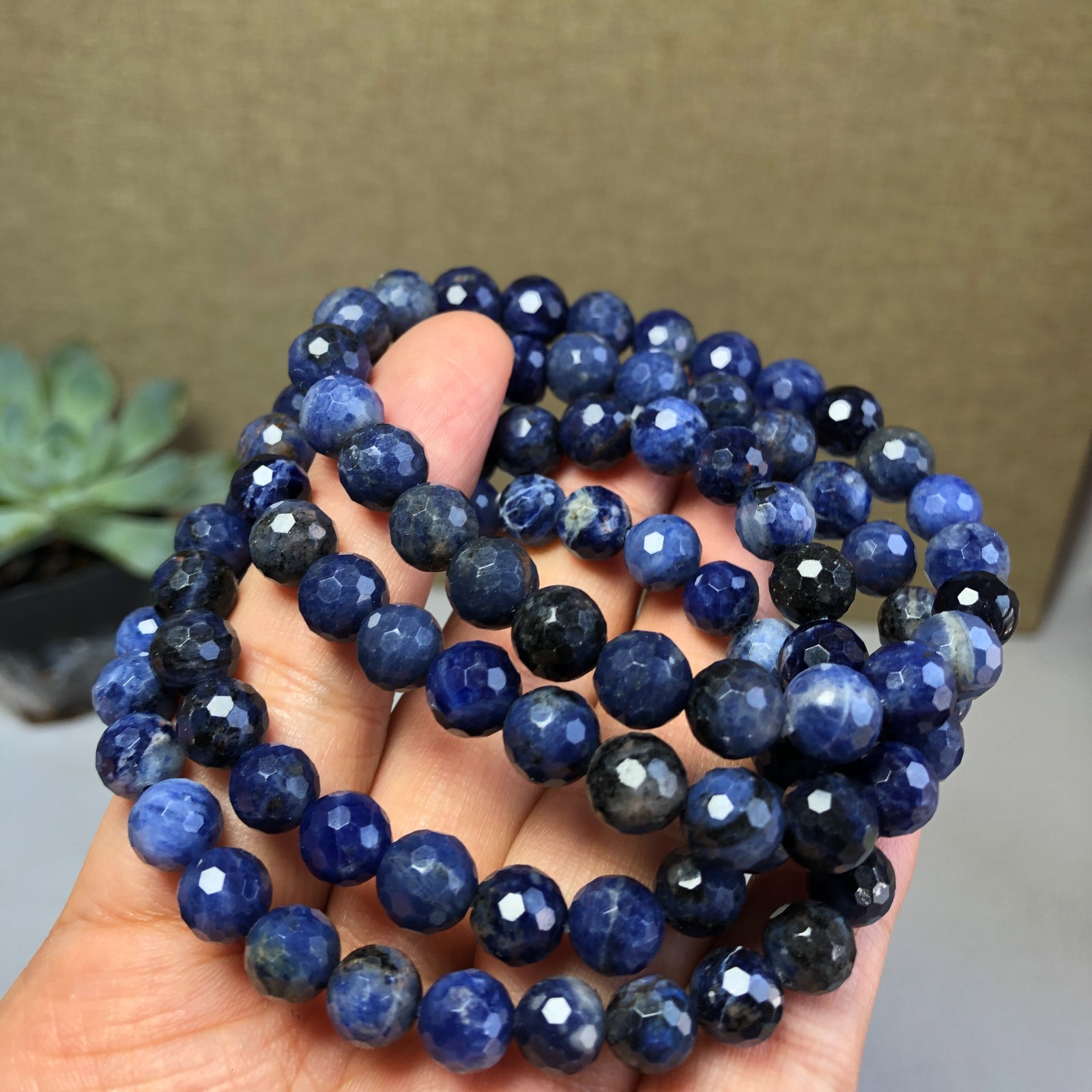 5Pcs Wholesal Natural sodalite agate bracelets Crystal ball sphere facet 8mm