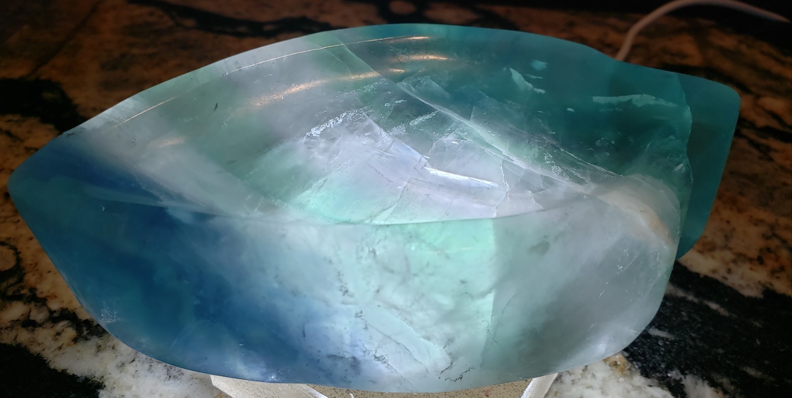 Thick Green Purple Fluorite Quartz Crystal Leaf-shaped Bowl Rainbow Dendritic UV