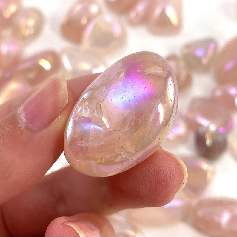 3 pcs Angel Aura Rose Quartz Tumbled Pocket Stone Gemstone Healing Crystal Decor