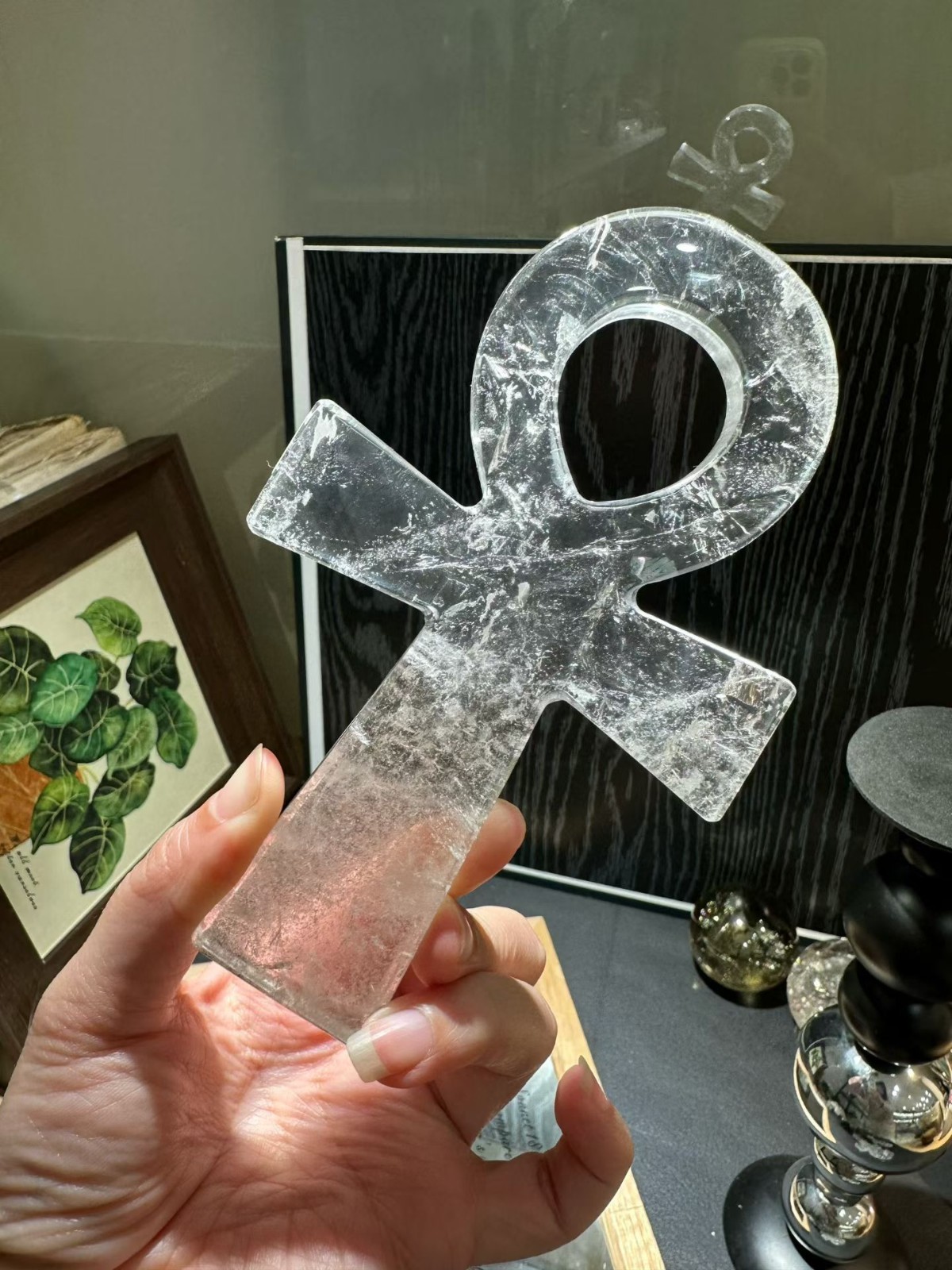 5.9″ Natural Clear Crystal Ankh Cross Carved quartz crystal Skull Reiki heal 1pc